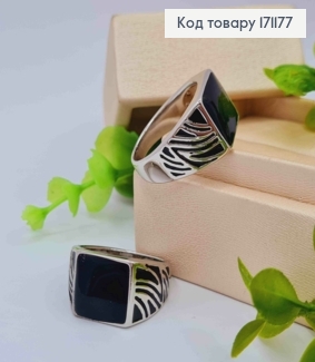 Перстень-печатка родованная с черной эмалью, Xuping 171177 фото