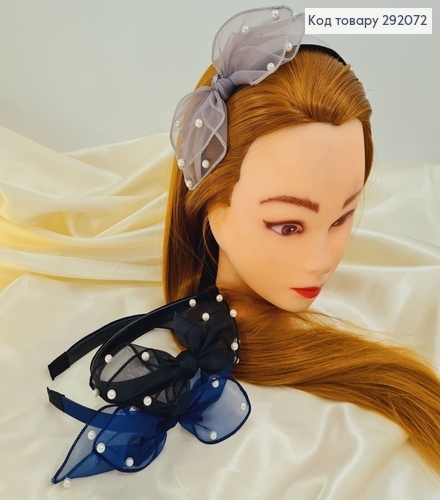 Обруч с бантом из сетки и жемчуга 292072 фото 1