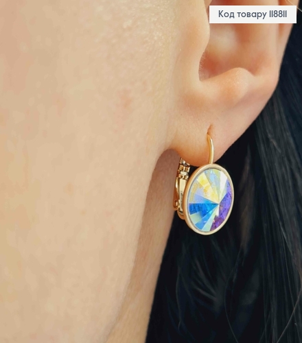 Сережки з Круглим випуклим Блискучим-Перламутровим каменем Сваровскі (1,2см), довж. 1,8 Xuping 18К 118811 фото 3