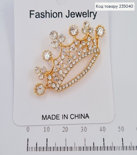 Брошь металл  золотая Корона с камнями 235040 фото 1