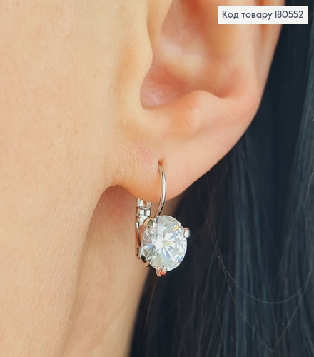 Серьги родированные с французкой застежкой, 1.7 см ,Чудо с камнем 1 см Xuping 180552 фото 2