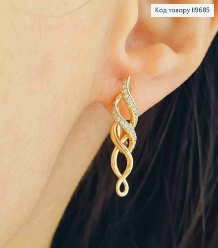 Сережки "Спіраль Життя", довжина 2,6см, англійська застібка, Xuping 18К 119685 фото 1