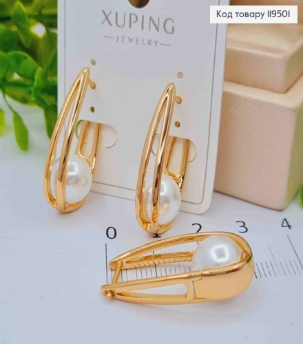 Серьги Стрелы с Жемчужинами, длина 2,9см, английская застежка, Xuping 18K 119501 фото 2