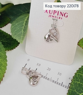 Кулон родований "Відкрите Серце" з камінцями, 1см, Xuping 220178 фото