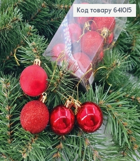 Набор игрушек 40 мм глитер красный Китай 12 шт. 641015 фото