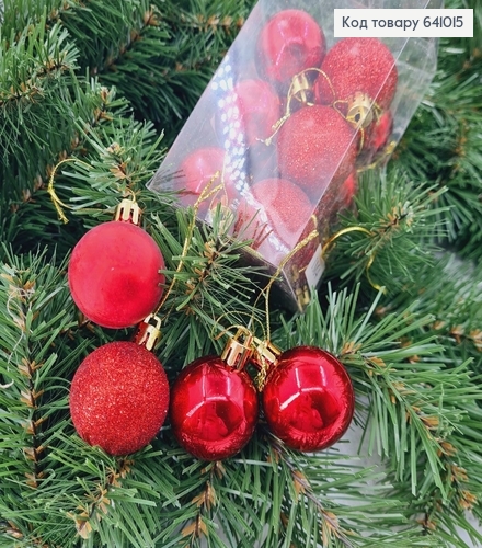 Набір іграшок  40 мм глітер червоний  Китай 12 шт 641015 фото 1