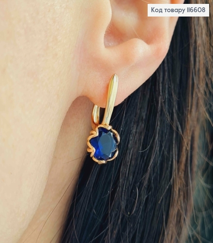 Серьги "Лотос" с насыщенным синим камешком, 2см, англ. зам. Xuping 18К 116608 фото 1