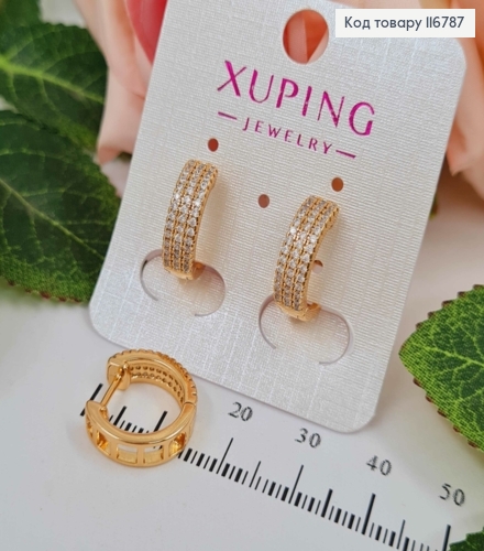 Сережки кільця в камінцях, шир.4мм, Xuping 18К 116787 фото 1