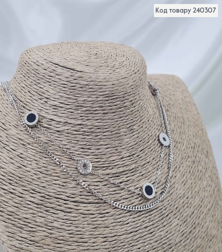 Цепочка двойная, с подвеской Римские часы с перламутром, 40+5см, сталь Stainless Steel 240307 фото 3