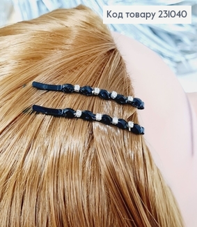 Заколка невидимка металл черная с камнями в 6 см 2 шт / уп цена за уп. 231040 фото