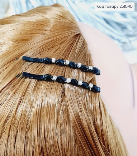 Заколка невидимка металл черная с камнями в 6 см 2 шт / уп цена за уп. 231040 фото 1