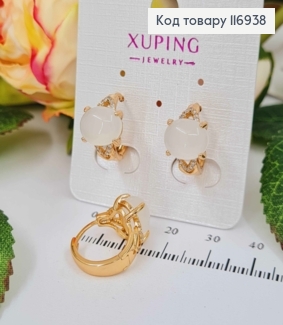 Серьги кольца 1,5см, с большим белым камнем, Xuping 18K 116938 фото