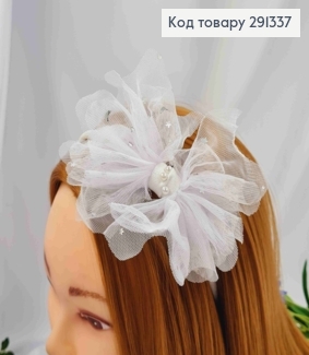 Обруч пластик с Бантиком в пайетках с бусинками, Белого цвета 291337 фото