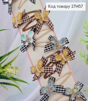 Набір заколок Тік-так (20шт), МЕТЕЛИКИ з Бантиком, Пастельні кольори, заколка 5см, звірята 2,5*2см 271457 фото