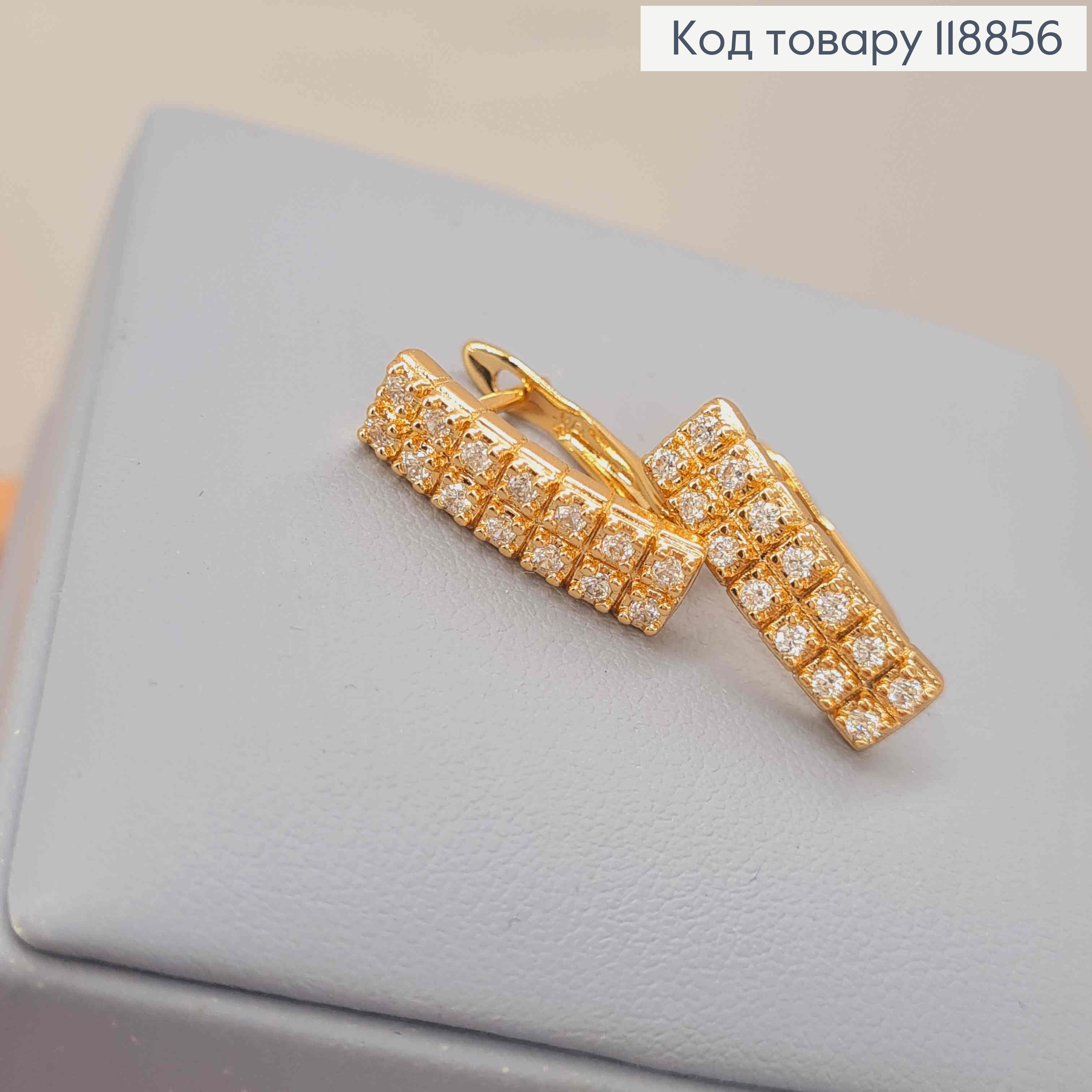 Серьги Прямоугольные украшены Блестящими камешками в два ряда, 1,7см, английская застежка, Xuping 18К 118856 фото 3