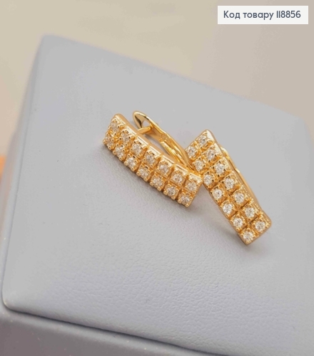 Сережки Прямокутні прикрашені Блискучими камінцями в два ряди, 1,7см, англійська застібка,Xuping 18К 118856 фото 3