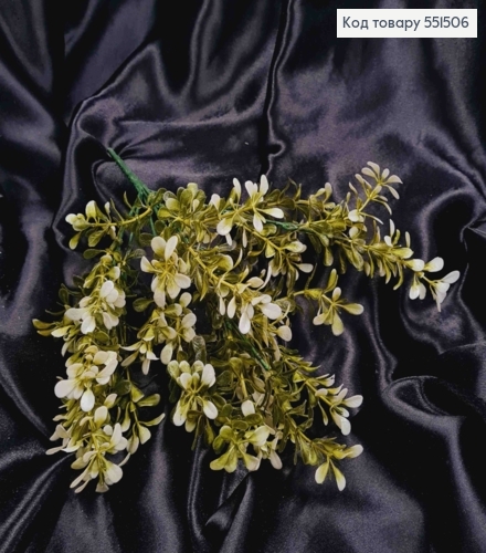 Искусственная декоративная зелень Самшит, БЕЛО-ЗЕЛЕНОГО цвета, 7 веточек на металлическом стержне, 35см. 551506 фото 2