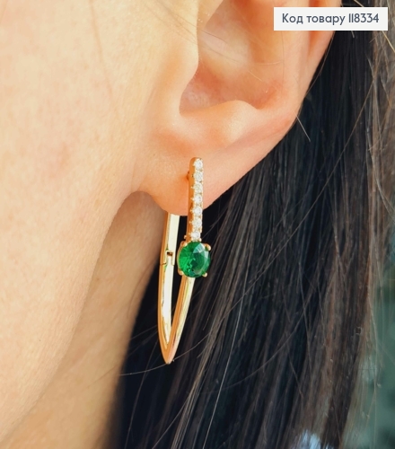 Серьги стрелы украшены Зеленым камнем, 3см, английская застежка, XUPING 18K 118334 фото 2