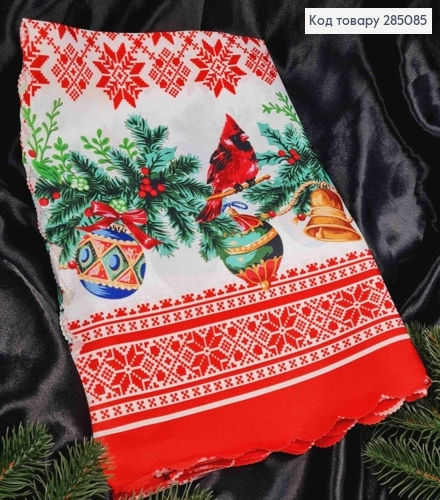 Скатертина новорічна червона "Орнамент з вишиванкою та новорічною гілкою", розмір 110*150см 285085 фото 3