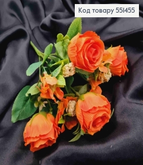 Искусственная композиция Розы с Жасмином, Оранжевого цвета, 7 веточек на металл.стержне, высота 33см 551455 фото