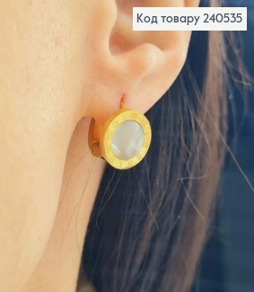 Серьги кольца, Римские часы с перламутровой эмалью, лимонного цвета, Stainless Steel 260034 фото