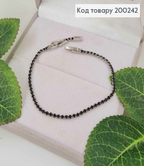 Браслет родований, рядочок з Чорних камінців, шир. 2мм, довж. 17+2см, Xuping 200242 фото