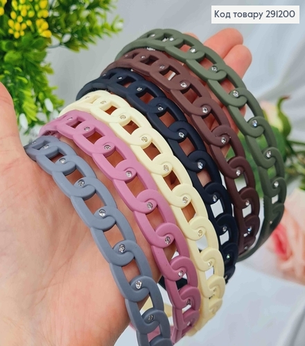 Обруч каучук, Цепочка с камешками, шир.1,5см, цвета в ассорт. 291200 фото 1