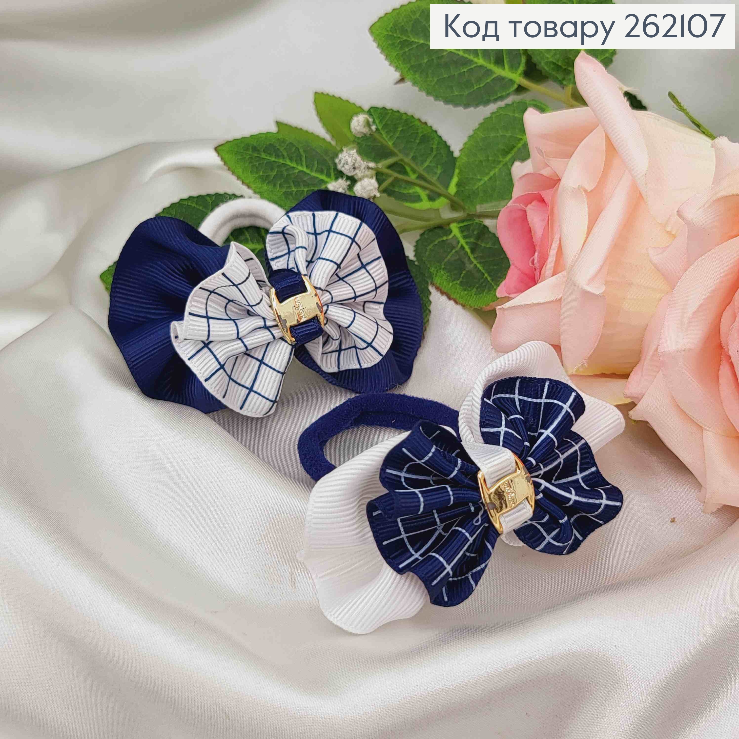Бант-жатка репсовий з брошкою ( Білий/Синій )на резинці 262107 фото 1