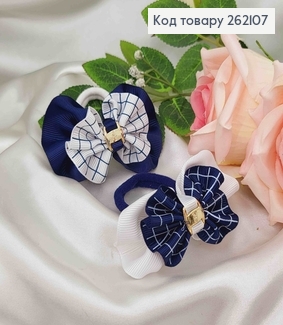 Бант-жатка репсовий з брошкою ( Білий/Синій )на резинці  262107 фото