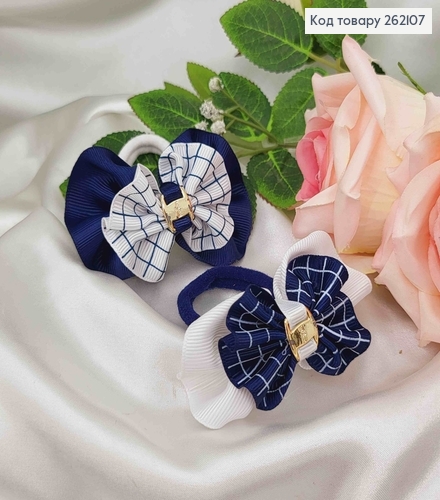 Бант-жатка репсовий з брошкою ( Білий/Синій )на резинці  262107 фото 1