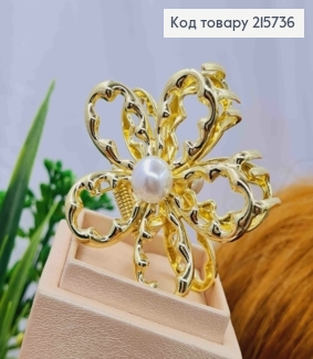 Краб метал "КВІТОЧКА" з Перлинкою, 6см, Золотого кольору 215736 фото