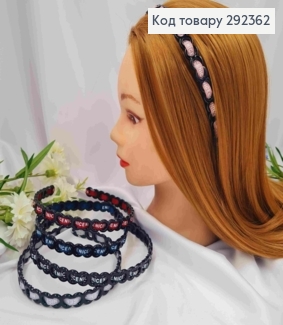 Обруч пластик, глянцевый, с лентой с надписью "NICE", 1,4см, Цвета в ассортименте 292362 фото