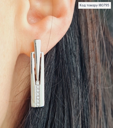 Сережки родированые Пластинка с камнями (англ.застежка), 2,7*0,7см, Xuping 180795 фото 2