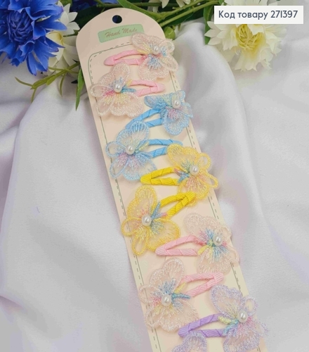 Набір  дитячих заколок (20шт) МЕТЕЛИКИ, розмір 3,5*3см, заколка тік-так 4,5см, ЯСКРАВИХ кольорів 271397 фото 1