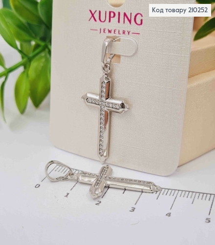 Крестик родованный украшен камушками, 2,9*1,7см,Xuping 210252 фото 1