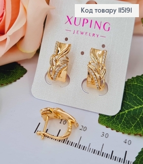 Сережки прямокутні, з листочками і камінцями, 2см Xuping 18K 115191 фото