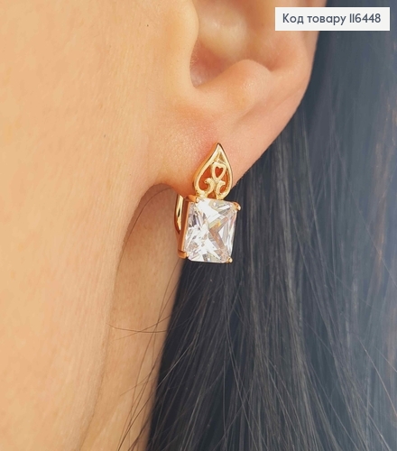 Серьги с вензелями, с квадратным камешком, 1,5см, англ. зам. Xuping 18К 116448 фото 2