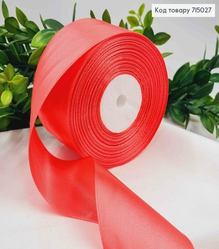 Лента атласная КОРАЛЛОВАЯ (цвет 065), ширина 5см, длина 36 ярдов (33м) 715027 фото 1