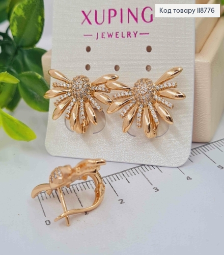 Серьги "Ромашка" с Блестящими камешками, 1,6см, английская застежка, XUPING 18K 118776 фото 2