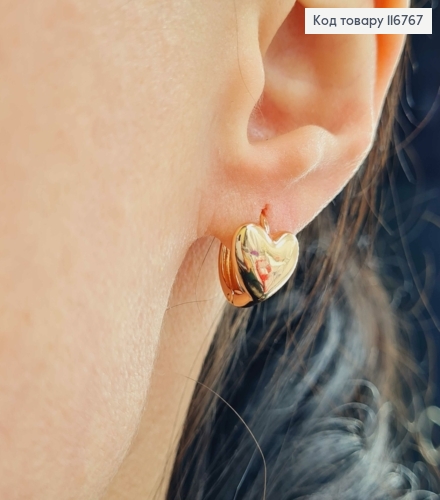 Серьги кольца 1,3см, С Сердечками 1см, Xuping 18K 116767 фото 1