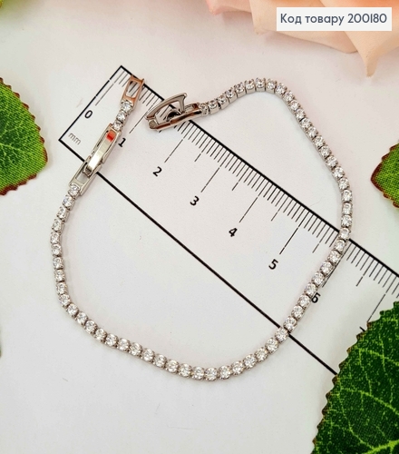 Браслет родованный, строчка из камней, шир. 2мм, дл. 17+2см, Xuping 200180 фото 1