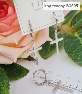 Сережки родированые кольца с подвесками Хрестами, 3*1,5см, Xuping ТТМ 180695 фото