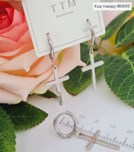 Сережки родированые кольца с подвесками Хрестами, 3*1,5см, Xuping ТТМ 180695 фото 1