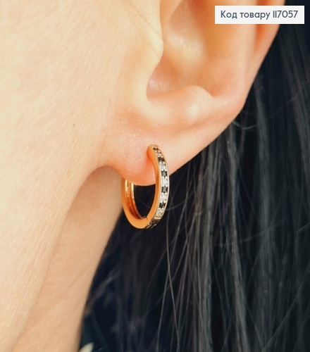 Серьги кольца 1,2см, с черными и белыми камешками, Xuping 18K 117057 фото 2