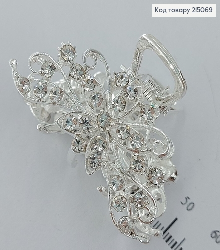 Краб металл Цветочек серебряный с камнями 215069 фото 2