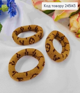 Резинка микрофибра, рисунок Луи Витон, 4см, Горчичного цвета 245143 фото