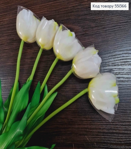 Искусственные цветы ТЮЛЬПАН Пионовидный, Белого цвета (латексные), 5шт/букет, выс. 38см, цветок 4см 551366 фото 2