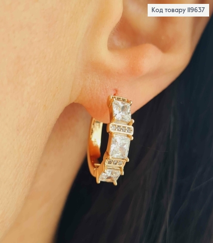 Серьги кольца украшены Тремя Блестящими камешками, диаметр 1,9см, Xuping 18K 119637 фото 2