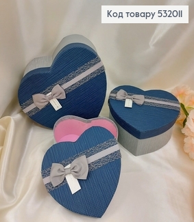 Набор коробок сердце 3шт синие с кружевом 14х16х6см, 17х18х7 см, 20х21х9 см 532011 фото