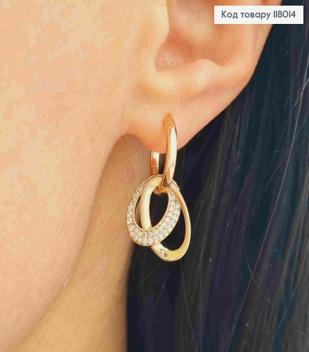 Серьги кольца с двумя съемными овалами украшены камешками, 1,5см, Xuping 18K 118014 фото 4